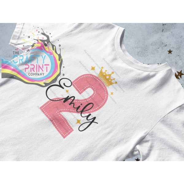 Pink Birthday Number and Crown Personalised T-shirt - Two -
