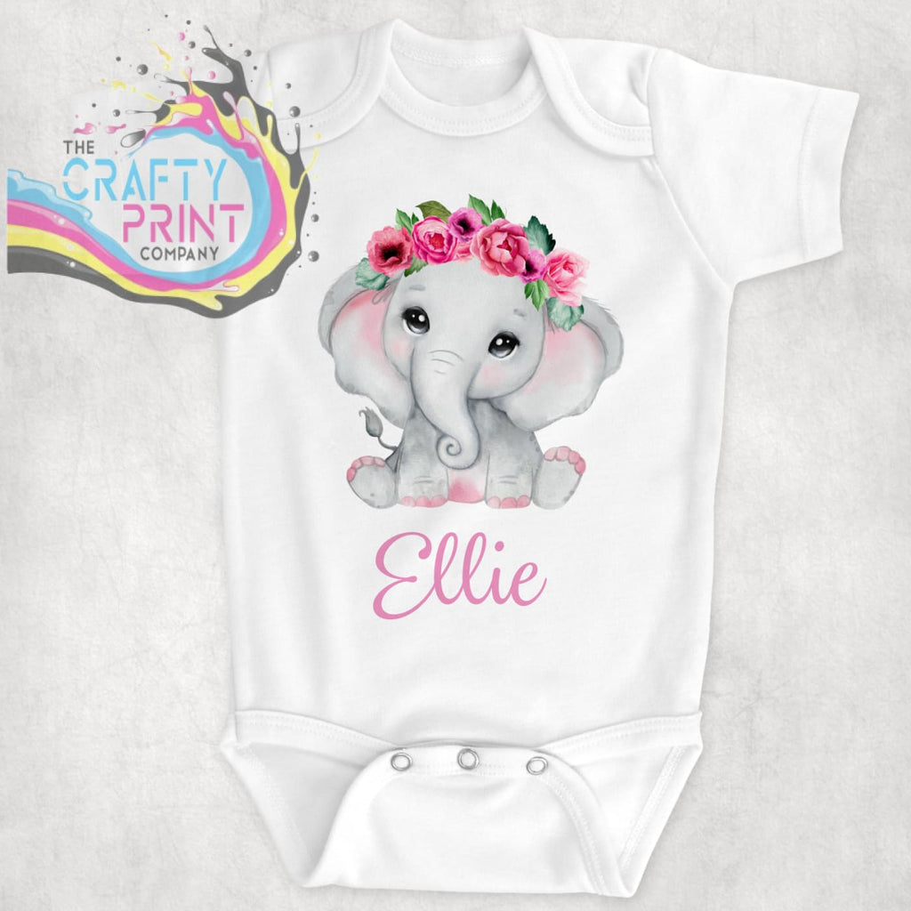 Pink Elephant Personalised Bodysuit - Baby One-Pieces