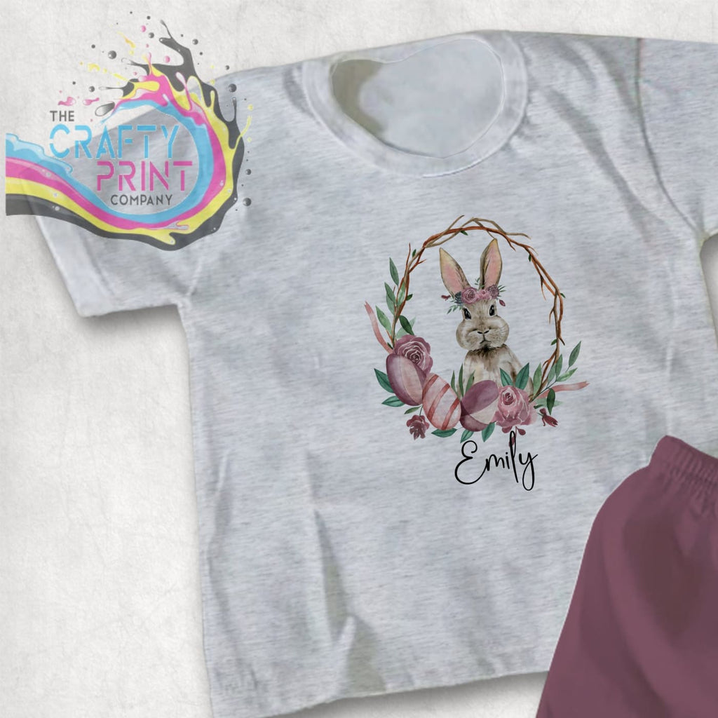 Rabbit Egg Flower Frame Personalised T-shirt - Grey - Shirts