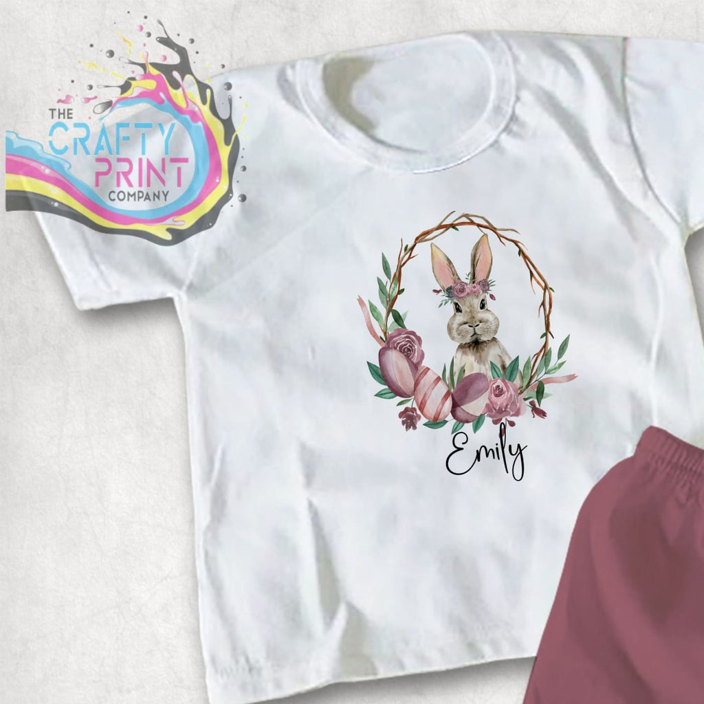 Rabbit Egg Flower Frame Personalised T-shirt - White -