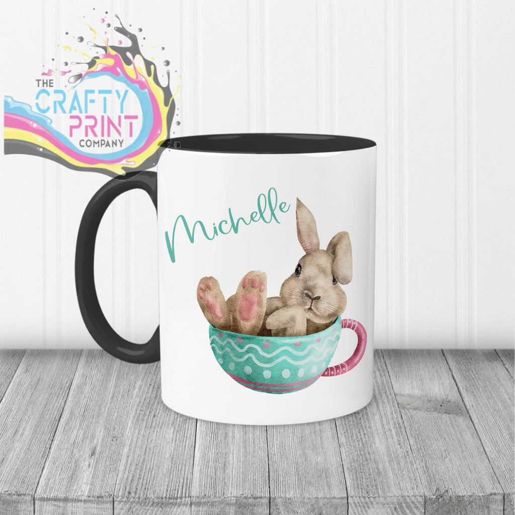 Rabbit in Cup Personalised Easter Mug - Black Handle & Inner