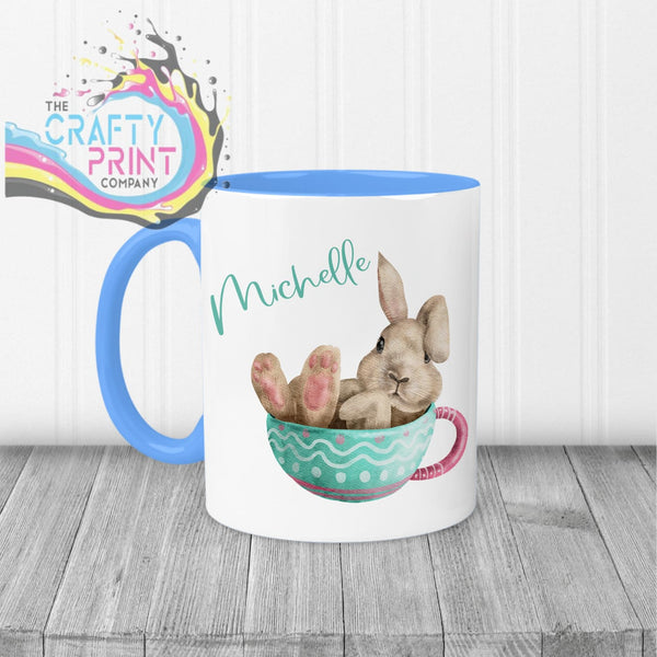 Rabbit in Cup Personalised Easter Mug - Blue Handle & Inner