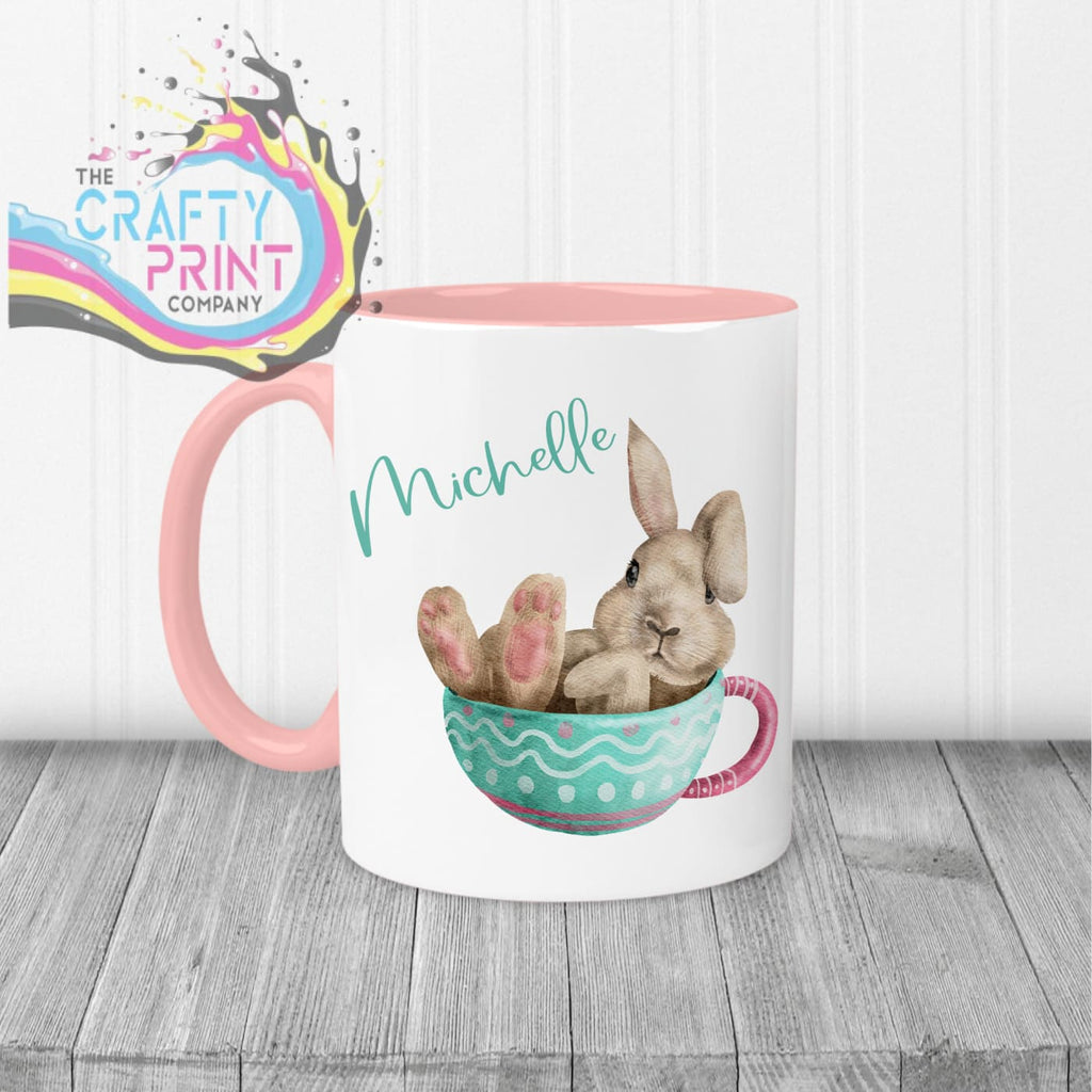 Rabbit in Cup Personalised Easter Mug - Pink Handle & Inner