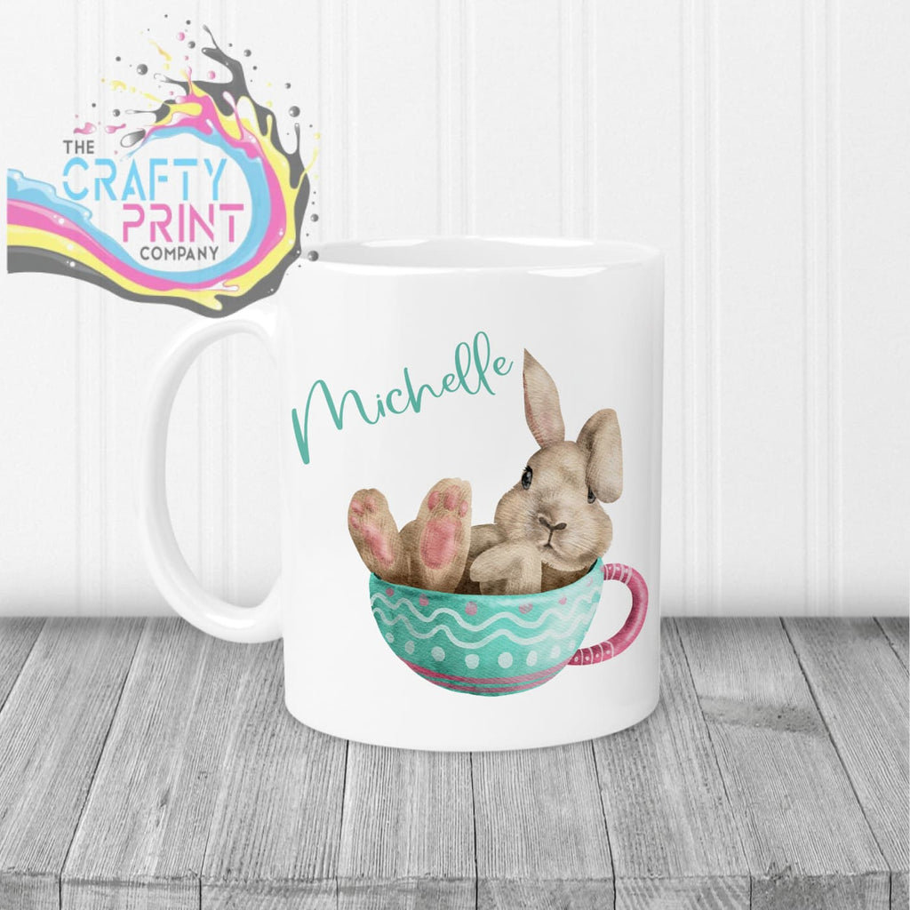 Rabbit in Cup Personalised Easter Mug - White Handle &