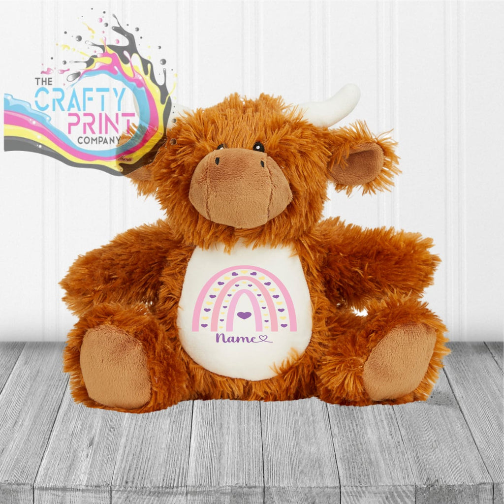 Rainbow Personalised Highland Cow Soft Toy - Pink - Stuffed