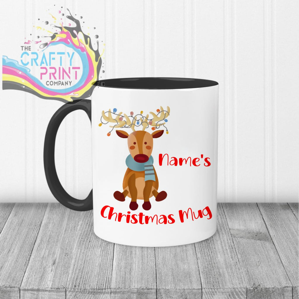 Reindeer Christmas Personalised Mug - Black Handle & Inner -