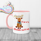 Reindeer Christmas Personalised Mug - Pink Handle & Inner