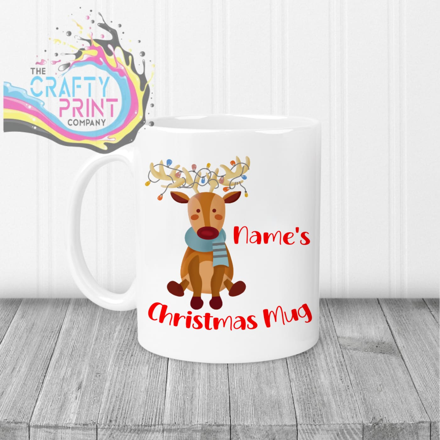 Reindeer Christmas Personalised Mug - White Handle & Inner
