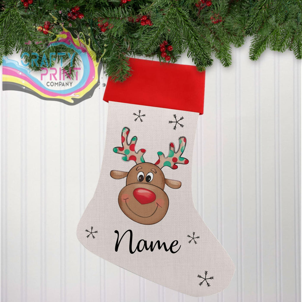 Reindeer Personalised Linen Christmas Stocking - Boy -
