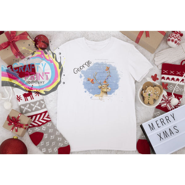 Reindeer Robin Christmas Children’s T-shirt - White - Shirts