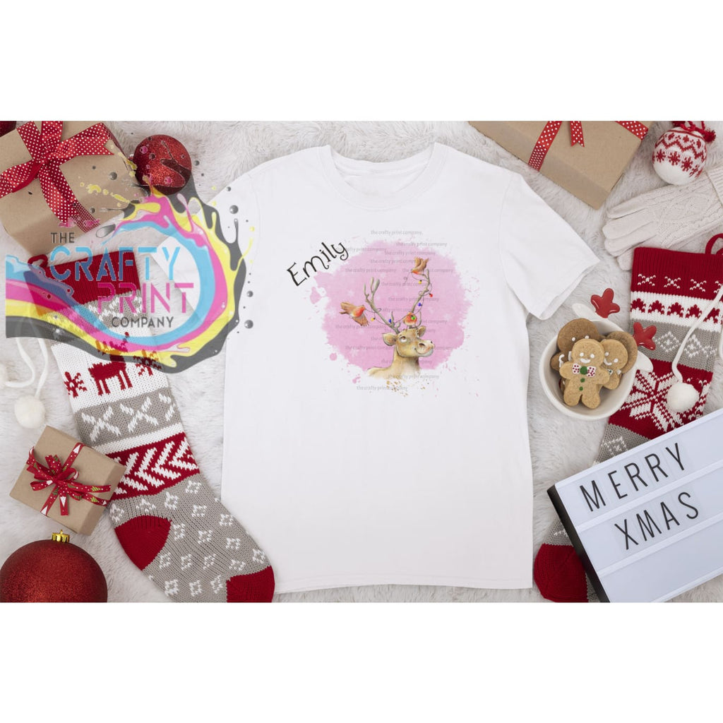 Reindeer Robin Christmas Children’s T-shirt - White - Shirts