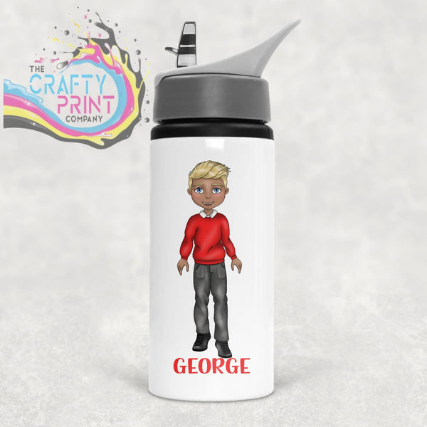 School Boy Red Jumper Personalised Sports Water Bottle