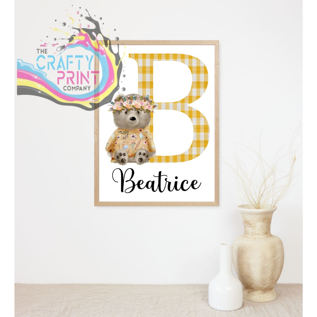 Sitting Bear Initial and Name Personalised Print - Posters