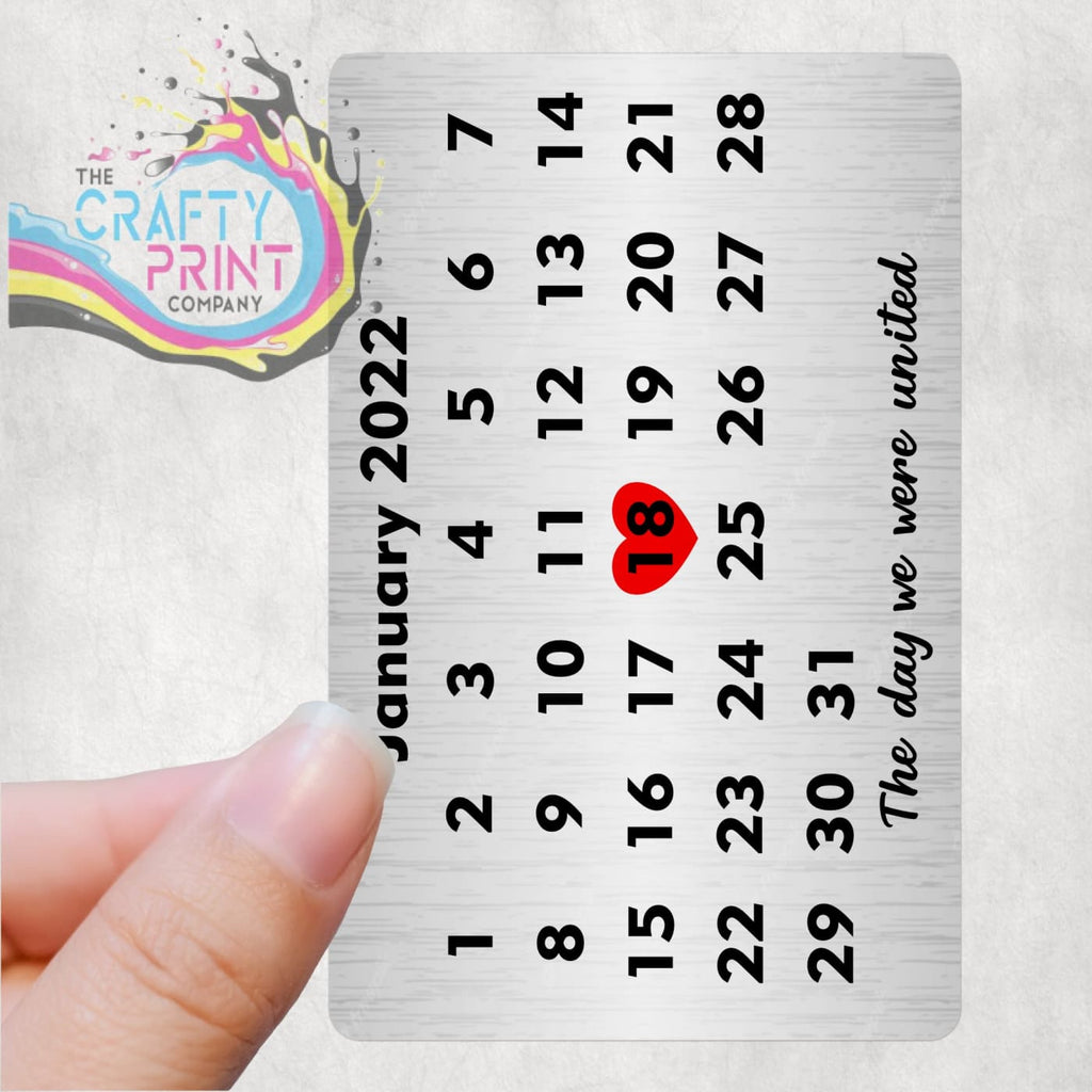 Special Calendar Date Personalised Card for Purse or Wallet