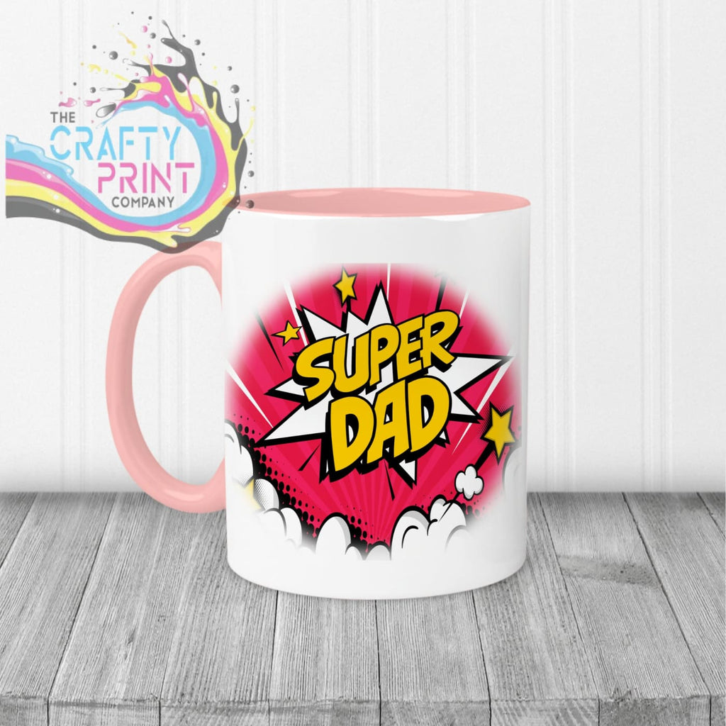 Super Dad Comic Style Mug - Pink Handle & Inner - Mugs