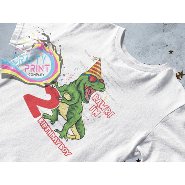 T Rex Dinosaur Age Birthday Boy Children’s T-shirt - Two -