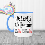 Tea Coffee Ingredients Personalised Mug - Blue Handle &