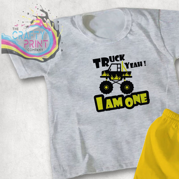 Truck Yeah I am One Children’s T-shirt - Grey - Shirts &