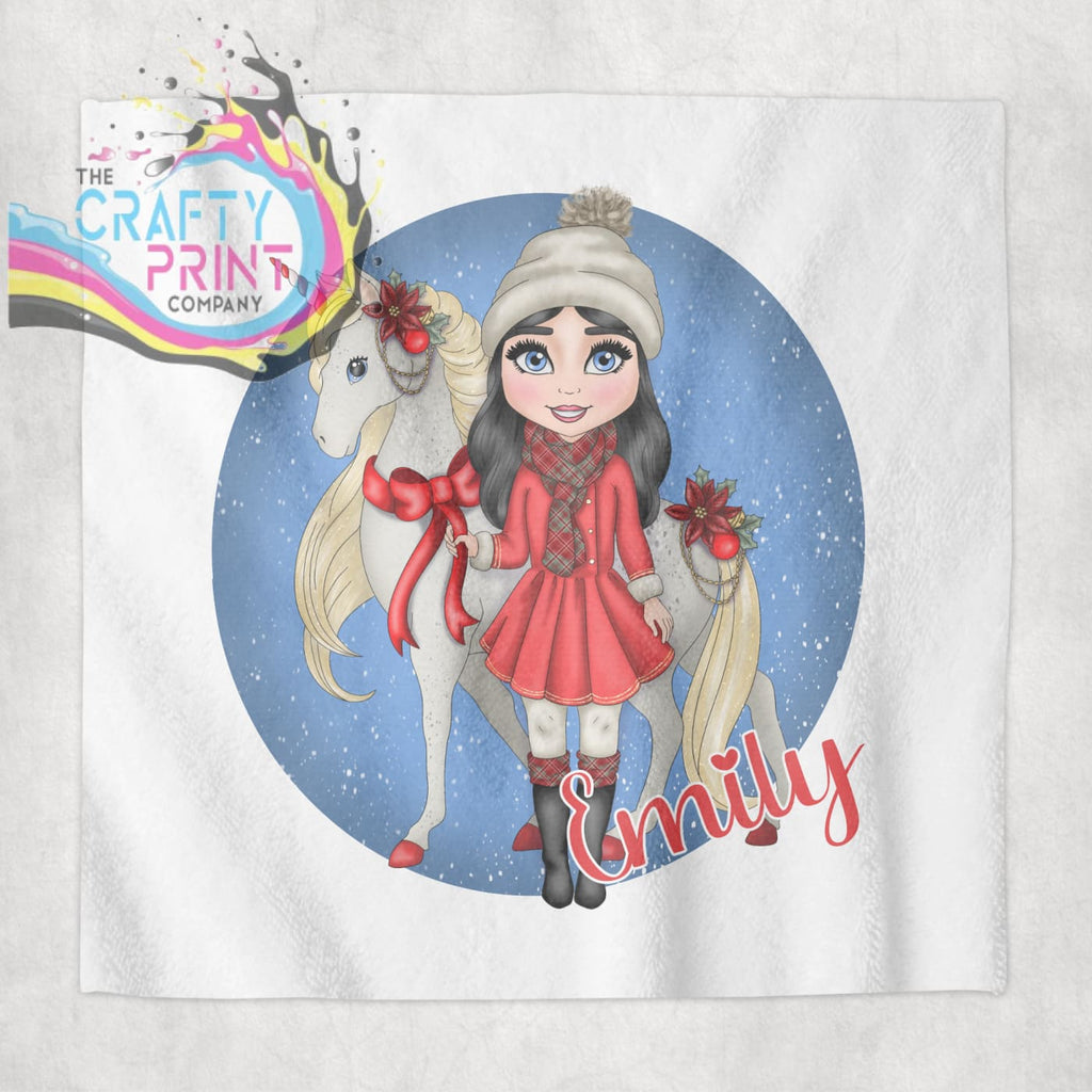 Unicorn Christmas Girl Personalised Face Cloth - Black Hair