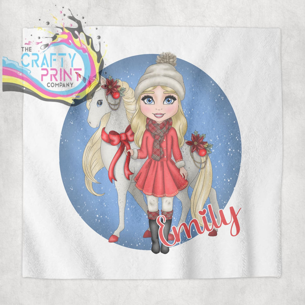 Unicorn Christmas Girl Personalised Face Cloth - Blonde Hair