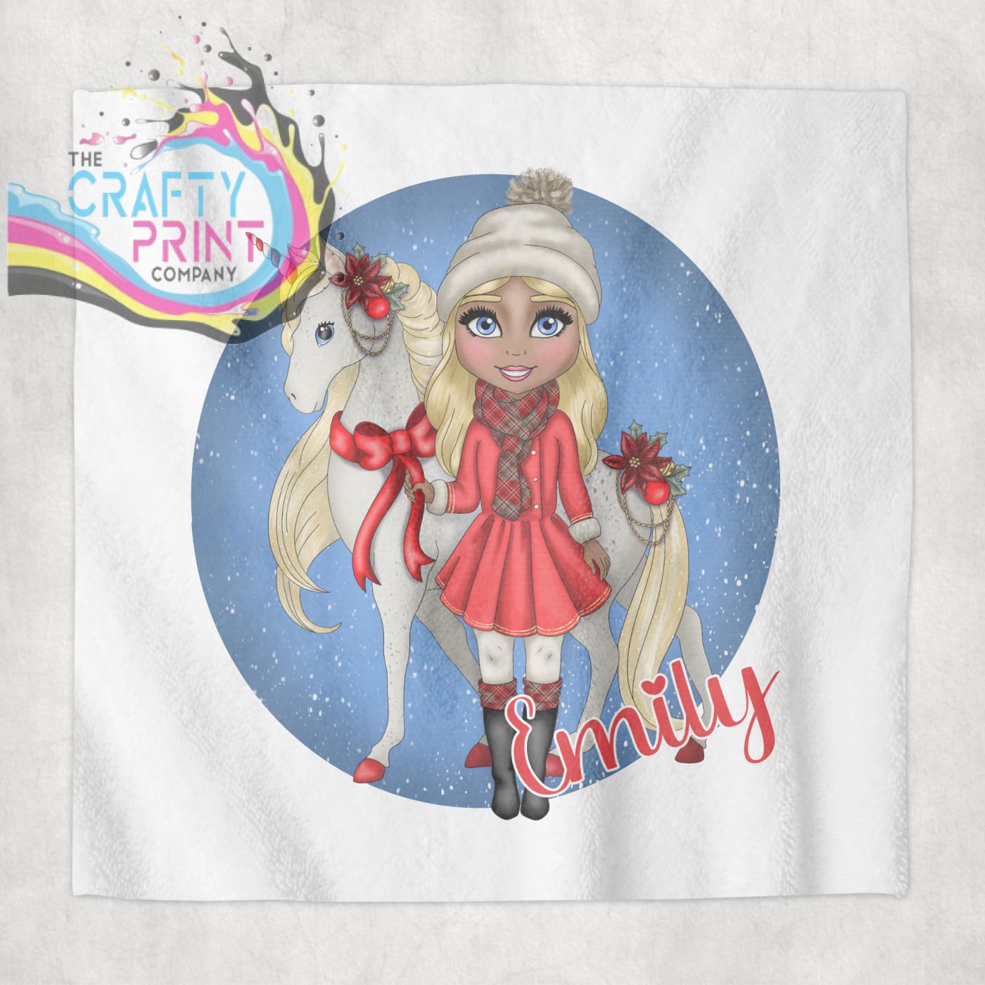 Unicorn Christmas Girl Personalised Face Cloth - Blonde
