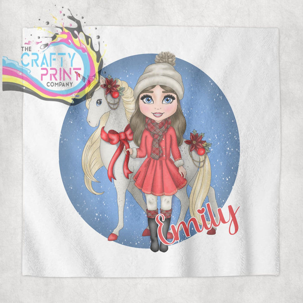 Unicorn Christmas Girl Personalised Face Cloth - Brown Hair