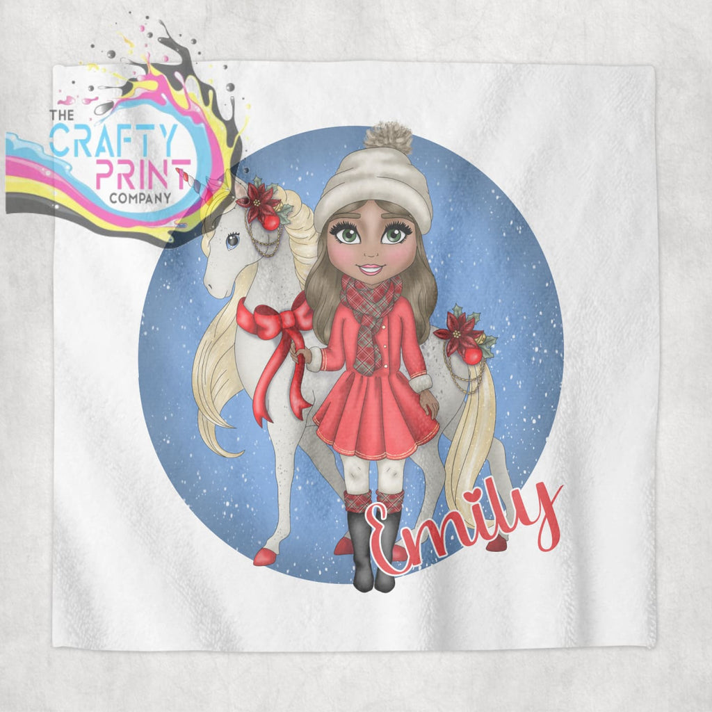 Unicorn Christmas Girl Personalised Face Cloth - Brown Hair
