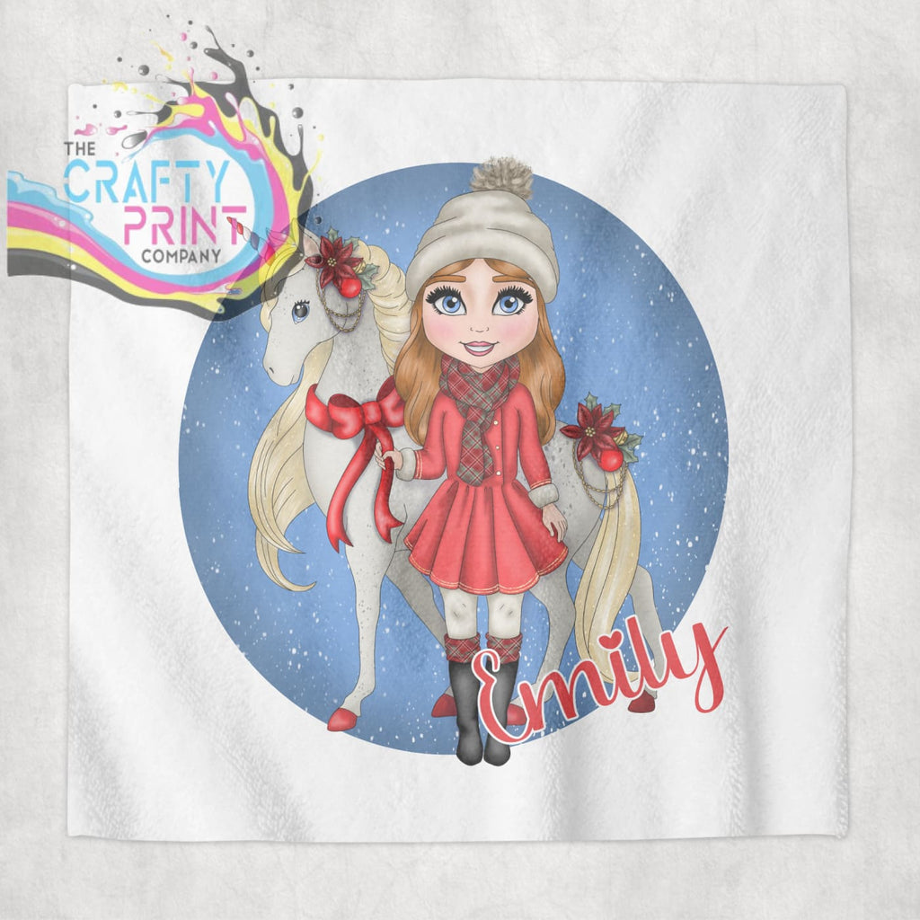 Unicorn Christmas Girl Personalised Face Cloth - Red Hair