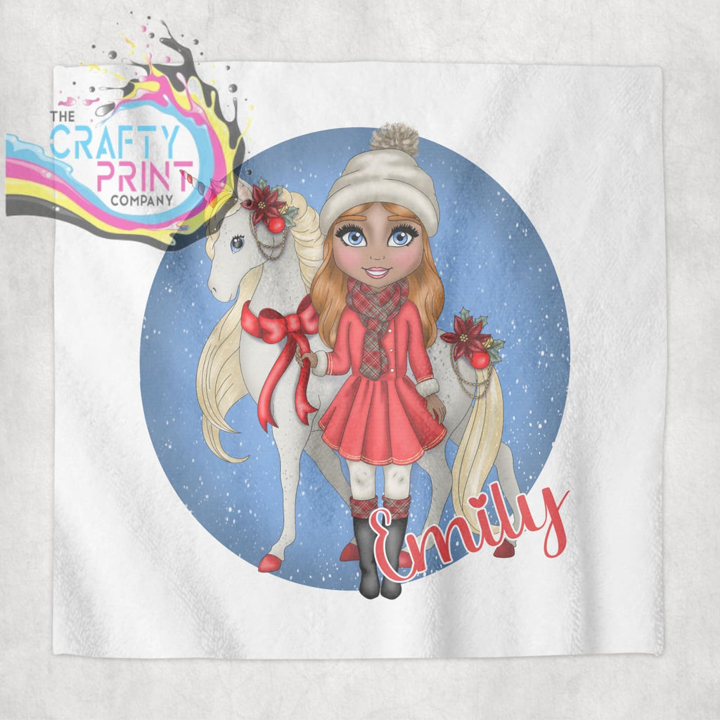 Unicorn Christmas Girl Personalised Face Cloth - Red Hair