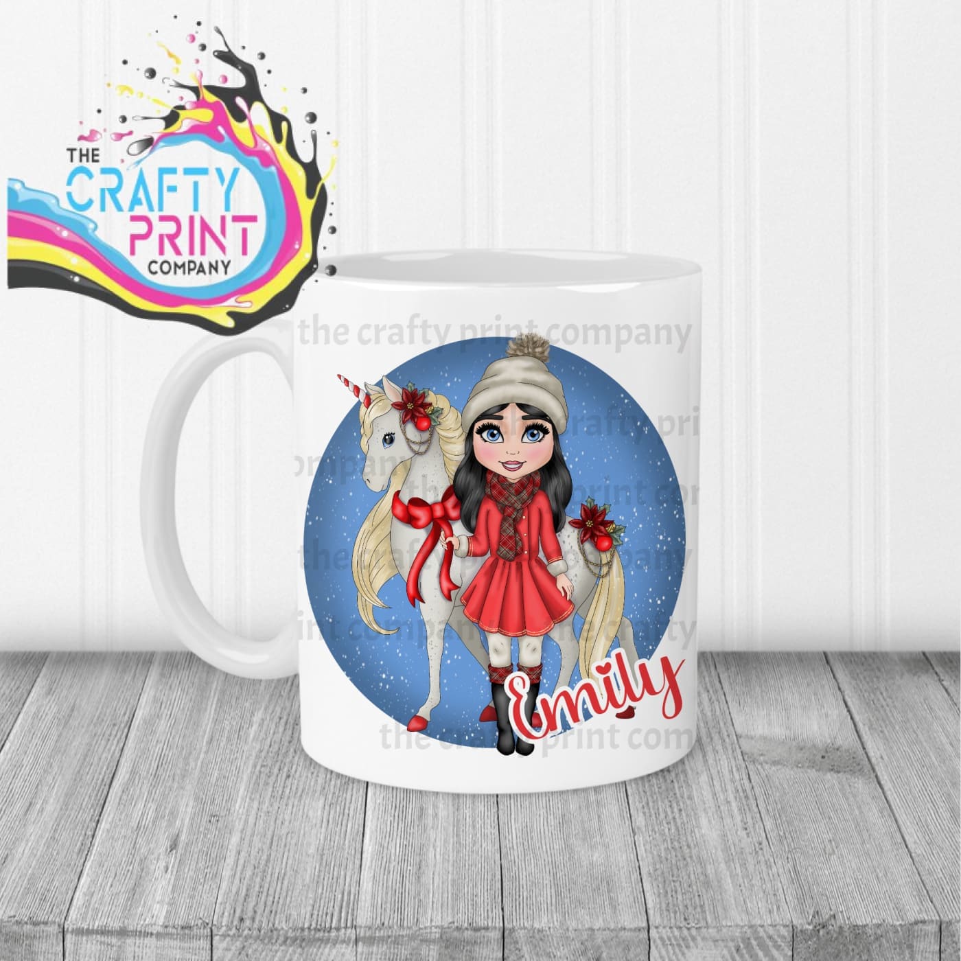 Unicorn Christmas Girl Personalised Mug - Mugs