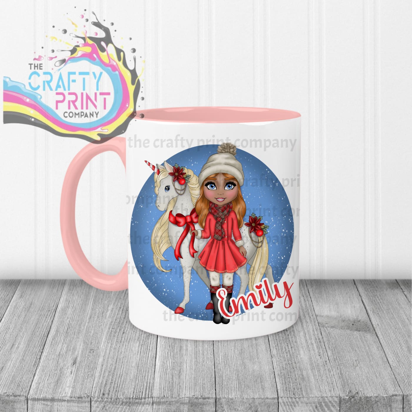 Unicorn Christmas Girl Personalised Mug - Mugs