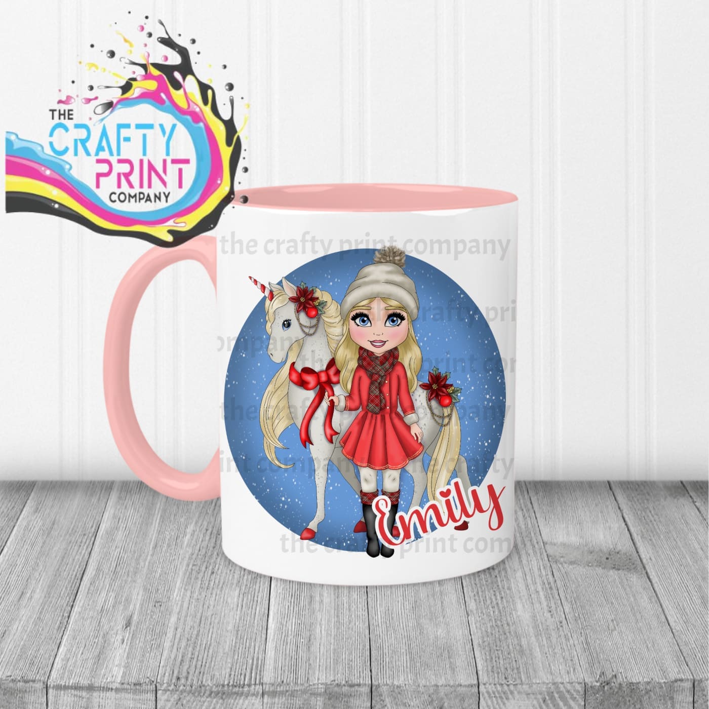 Unicorn Christmas Girl Personalised Mug - Mugs