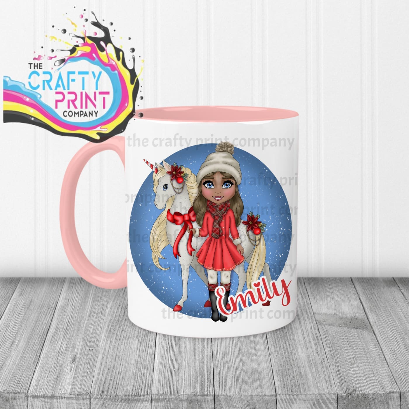Unicorn Christmas Girl Personalised Mug - Mugs