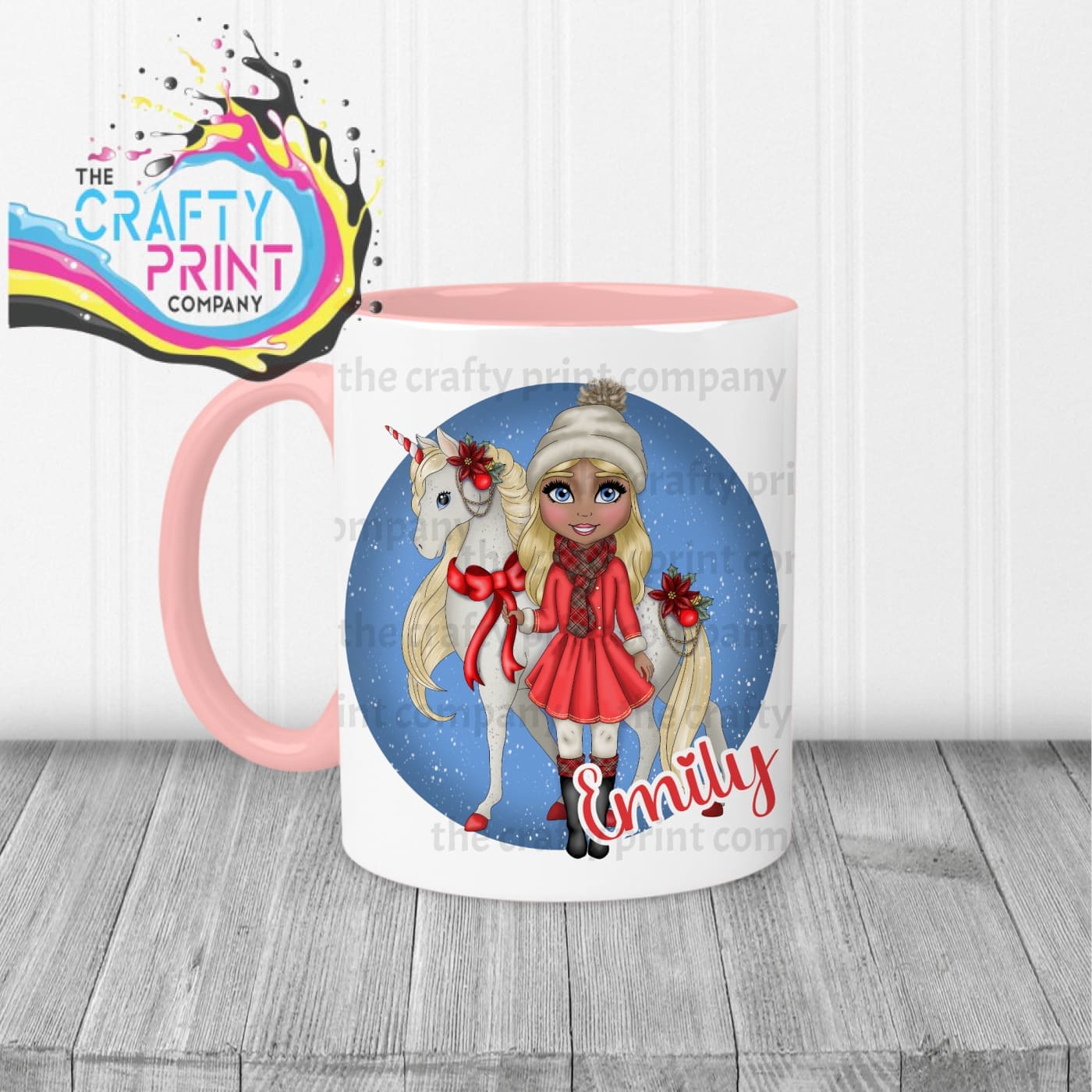 Unicorn Christmas Girl Personalised Mug - Mugs