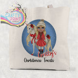 Unicorn Christmas Girl Personalised Tote / Goodie Bag