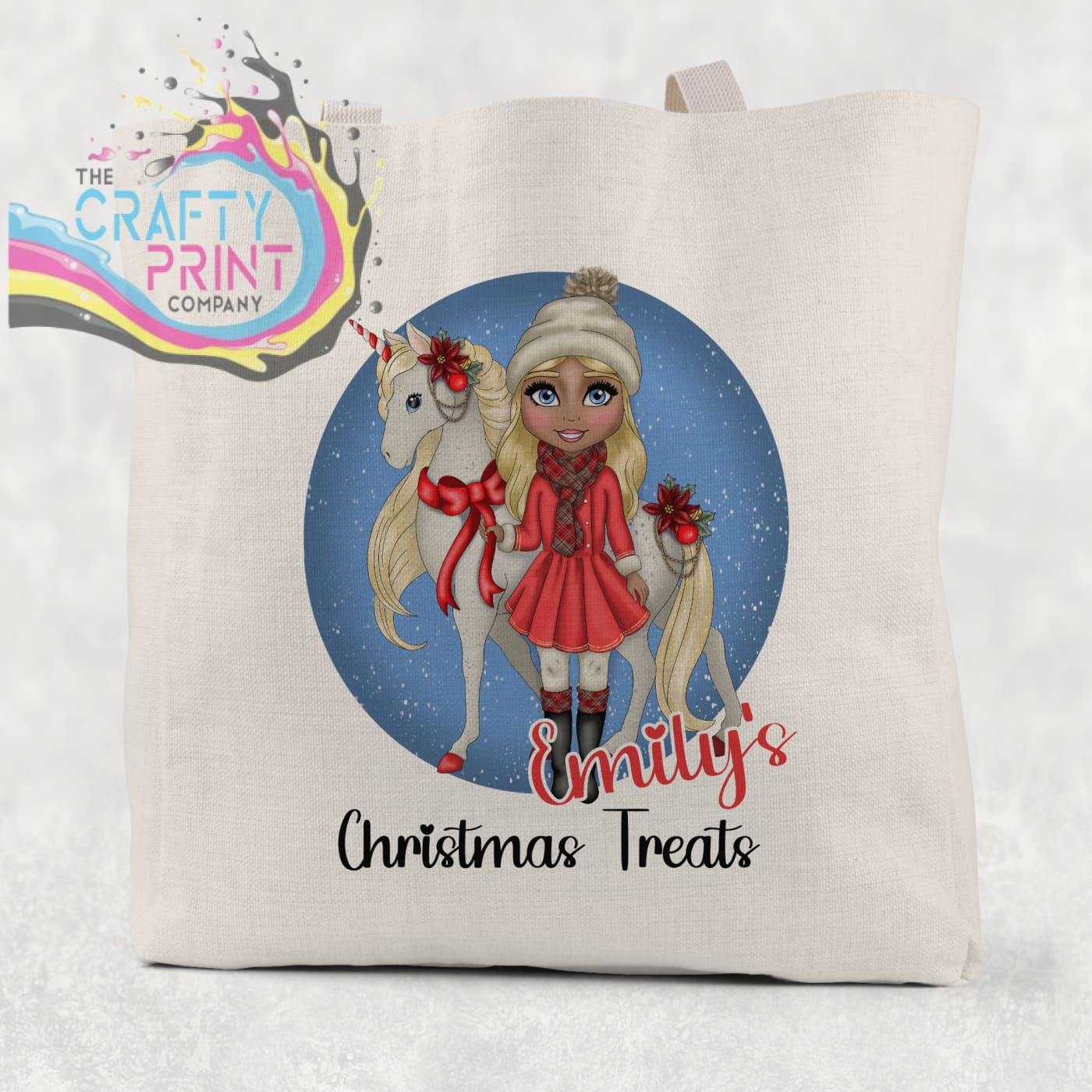 Unicorn Christmas Girl Personalised Tote / Goodie Bag