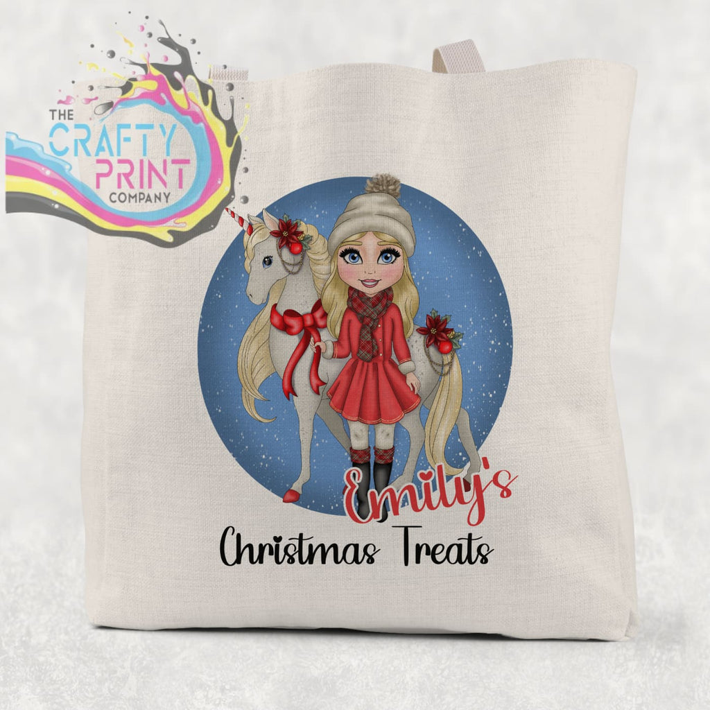 Unicorn Christmas Girl Personalised Tote / Goodie Bag -