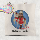 Unicorn Christmas Girl Personalised Tote / Goodie Bag