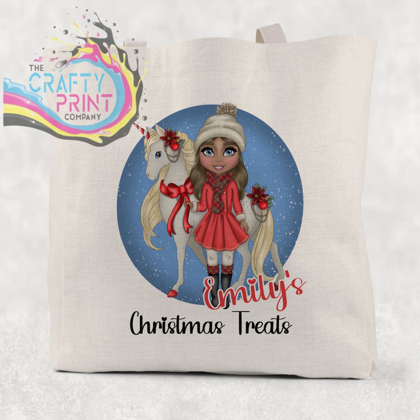 Unicorn Christmas Girl Personalised Tote / Goodie Bag