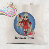 Unicorn Christmas Girl Personalised Tote / Goodie Bag