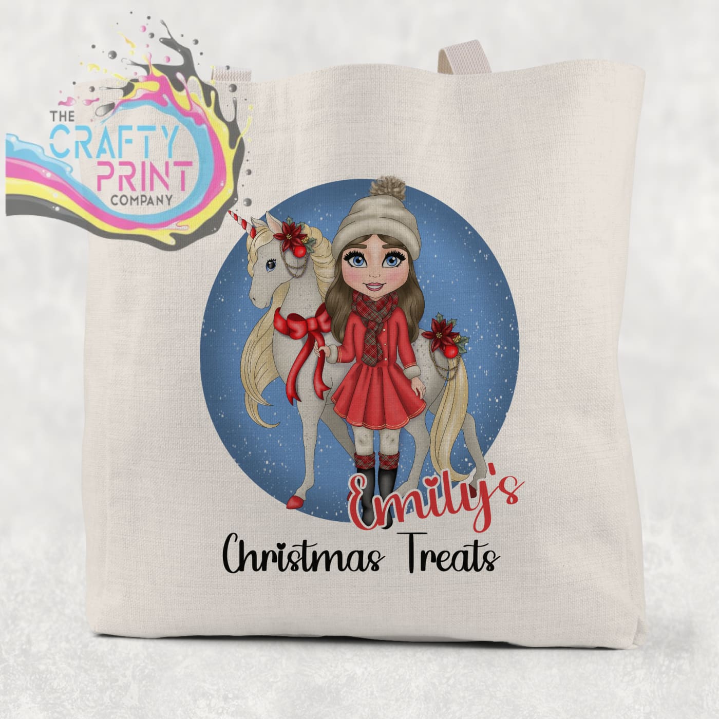 Unicorn Christmas Girl Personalised Tote / Goodie Bag