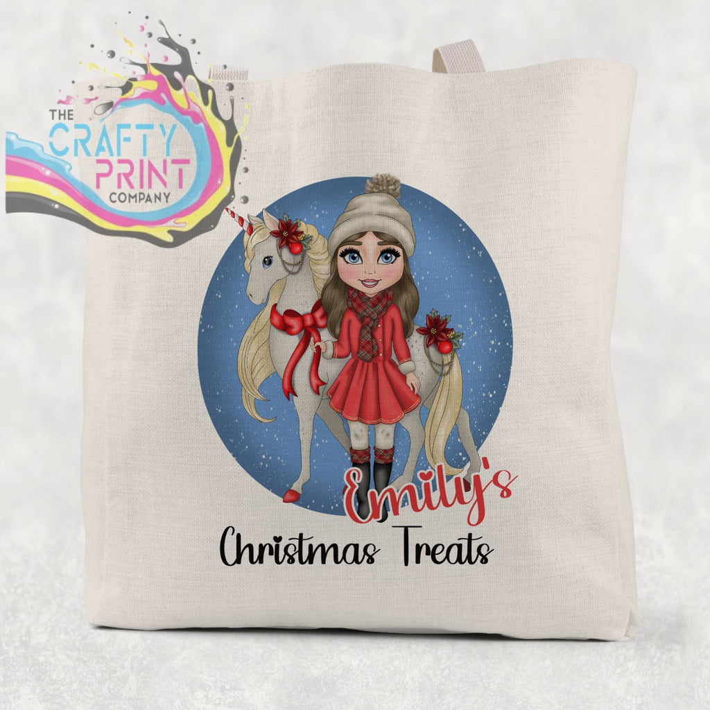 Unicorn Christmas Girl Personalised Tote / Goodie Bag -