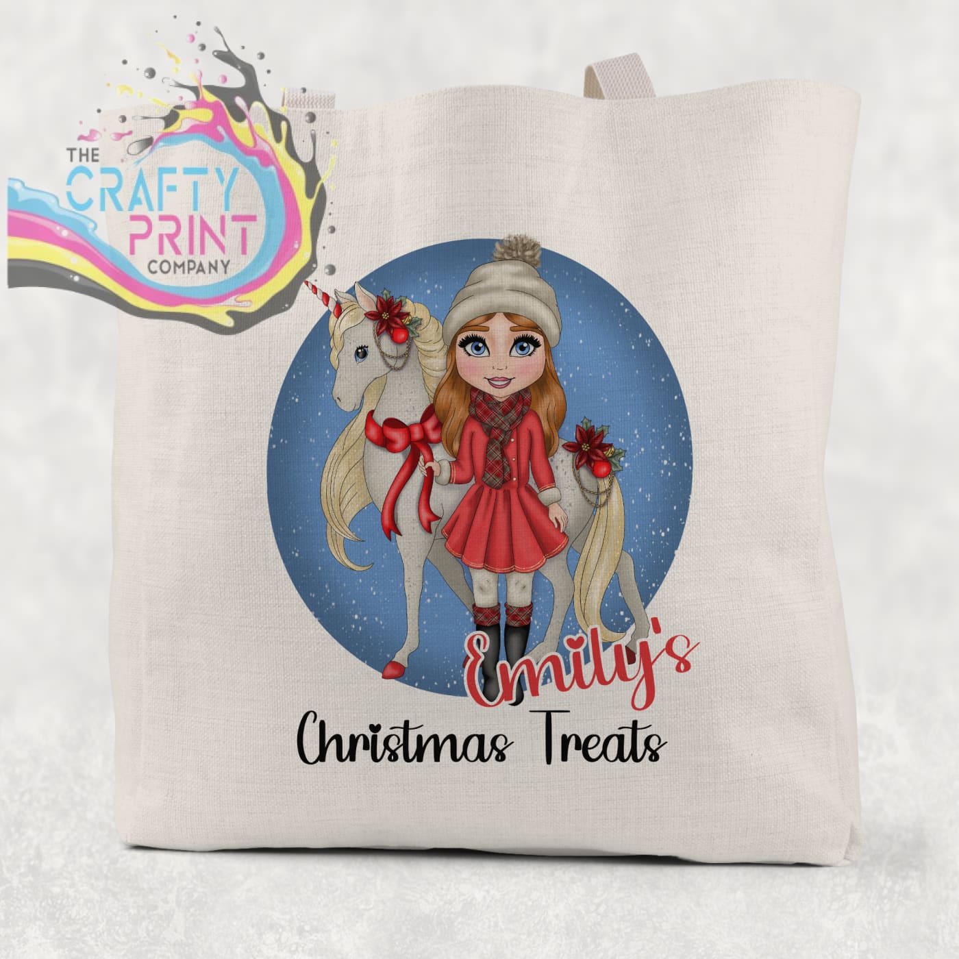 Unicorn Christmas Girl Personalised Tote / Goodie Bag