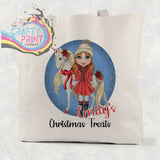 Unicorn Christmas Girl Personalised Tote / Goodie Bag