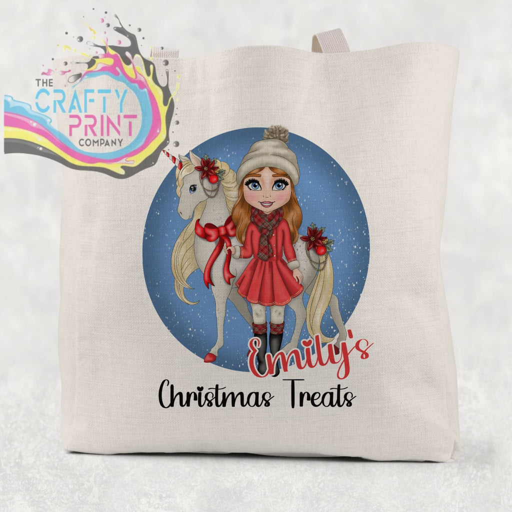 Unicorn Christmas Girl Personalised Tote / Goodie Bag -