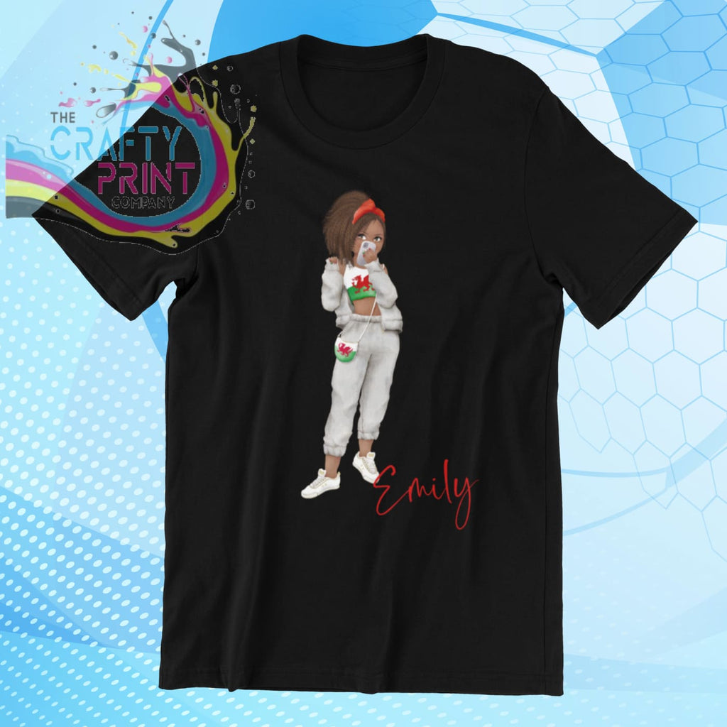 Wales Welsh Girl Children’s T-shirt - Black / Afro