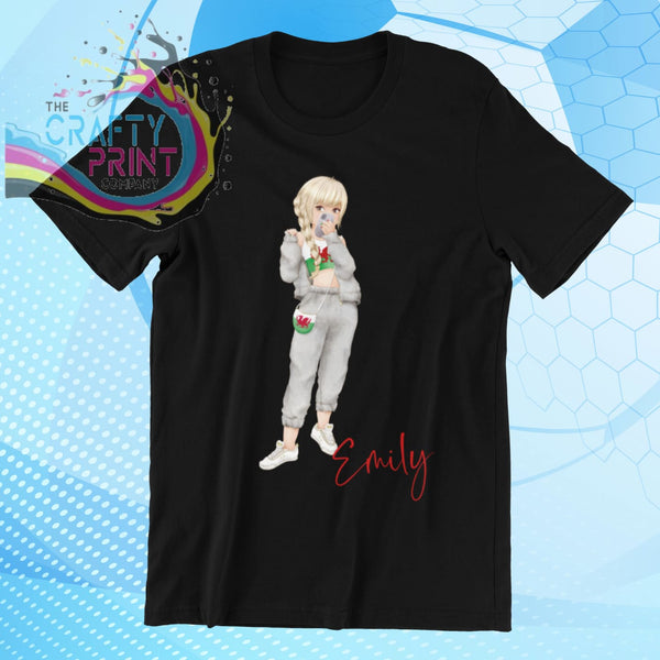 Wales Welsh Girl Children’s T-shirt - Black / Blonde Hair