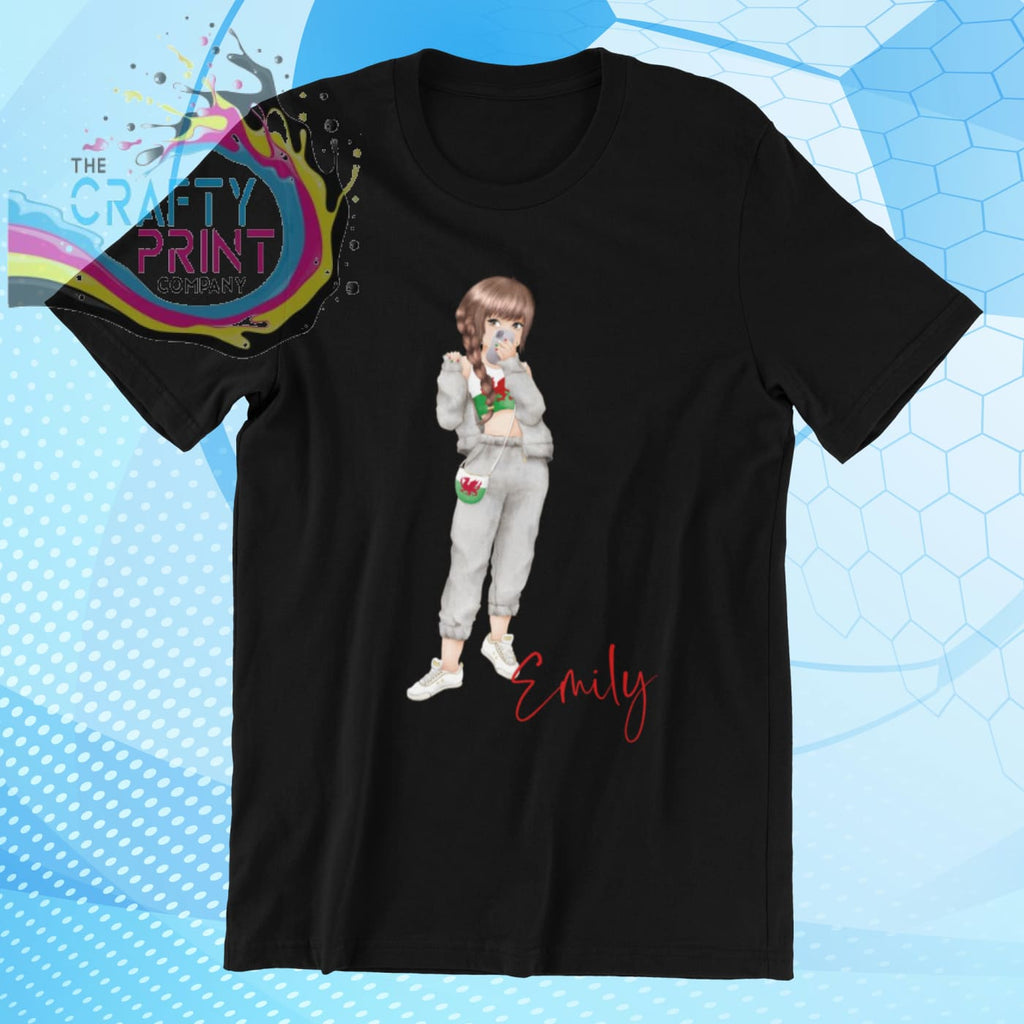 Wales Welsh Girl Children’s T-shirt - Black / Brown Hair