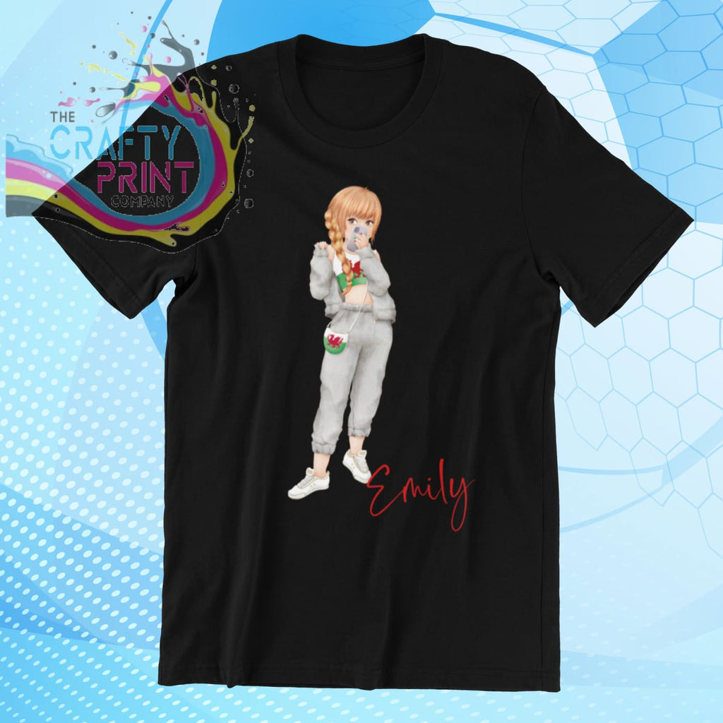Wales Welsh Girl Children’s T-shirt - Black / Red Hair