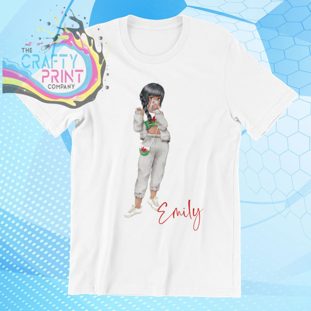 Wales Welsh Girl Children’s T-shirt - White / Black Hair